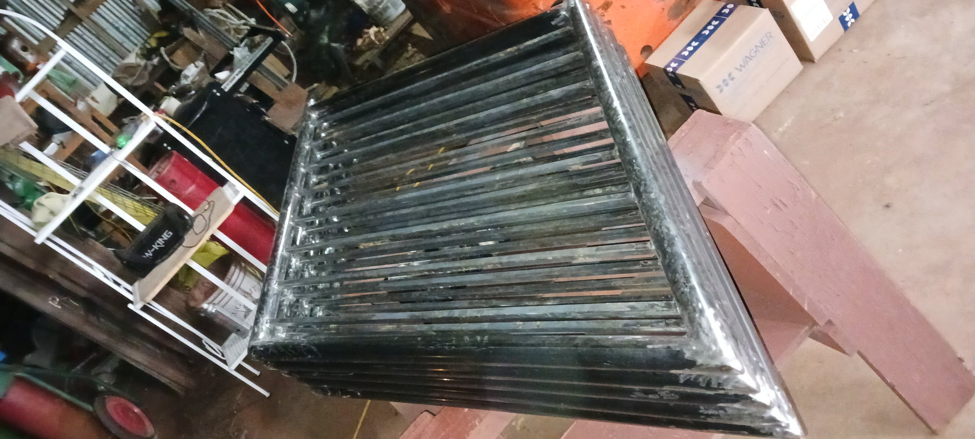 Here's a stack of those guard rails all cleaned up and ready to go for primer and then off to the jobsite.